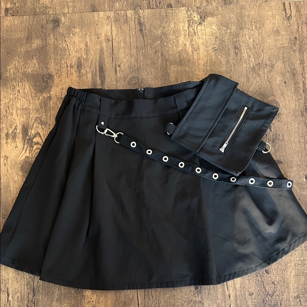 Black A-Line Skirt with Grommet Belt